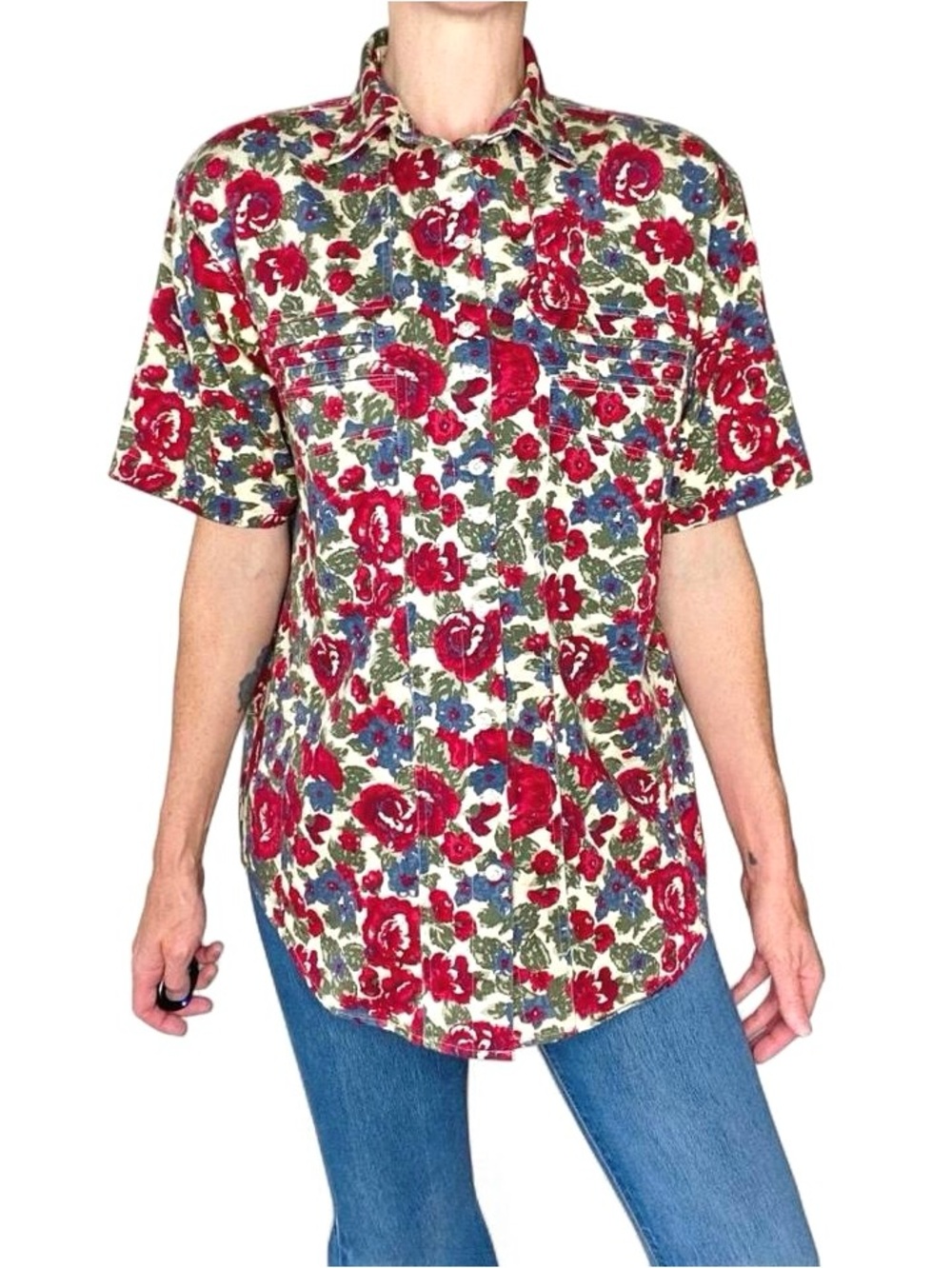 Vintage 90’s Christopher & Banks Colorful Floral Cotton Button Down Shirt